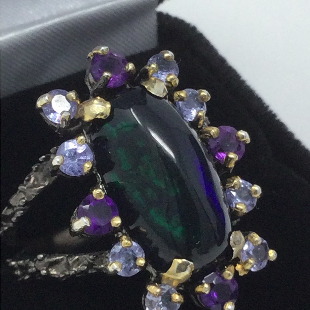 Rare Large Genuine Black Opal with Tanzanite & Amethysts - Picture 1 of 8